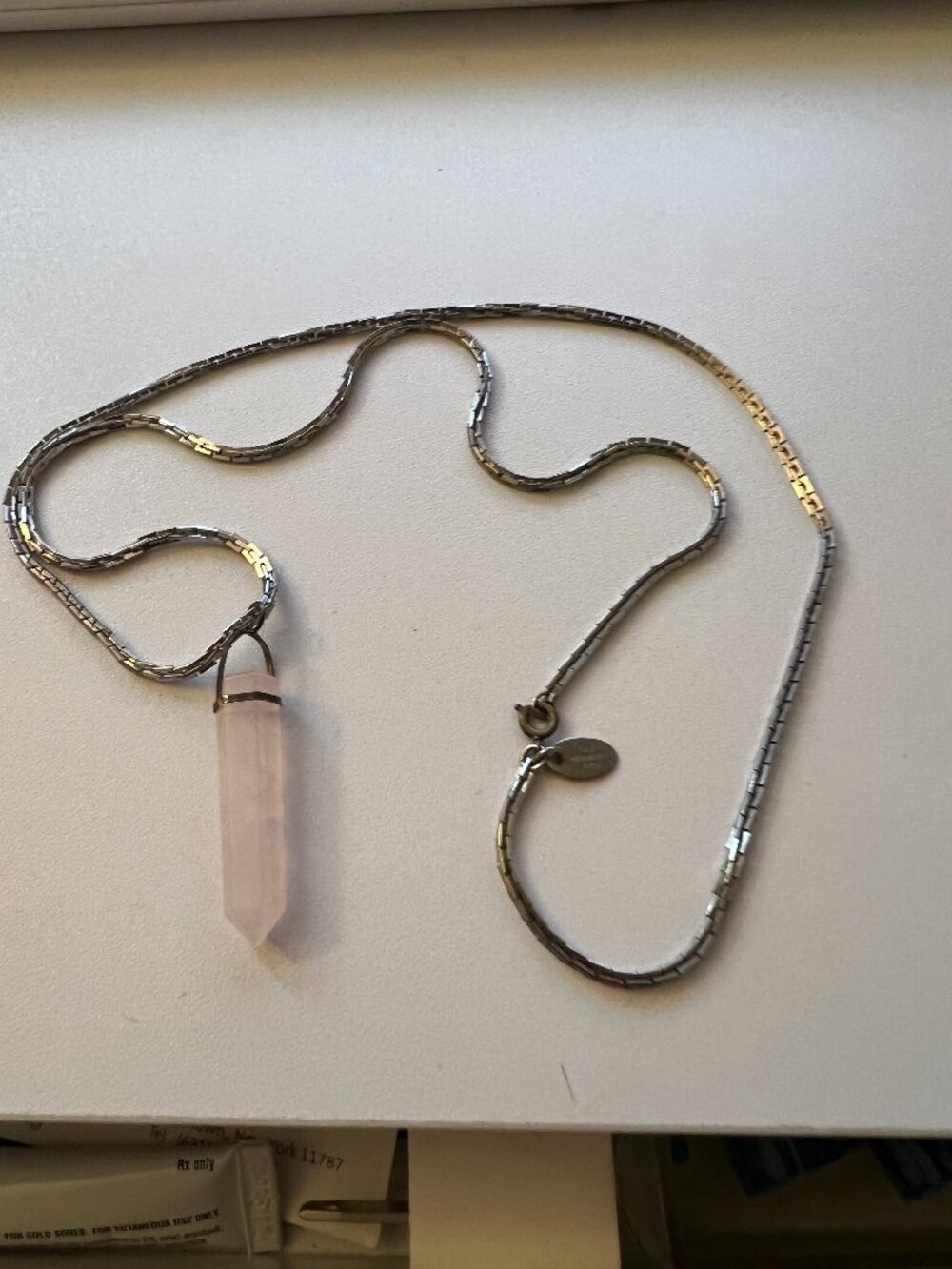 Vintage Les Bernard Rose Quartz Pendant Necklace – Signed